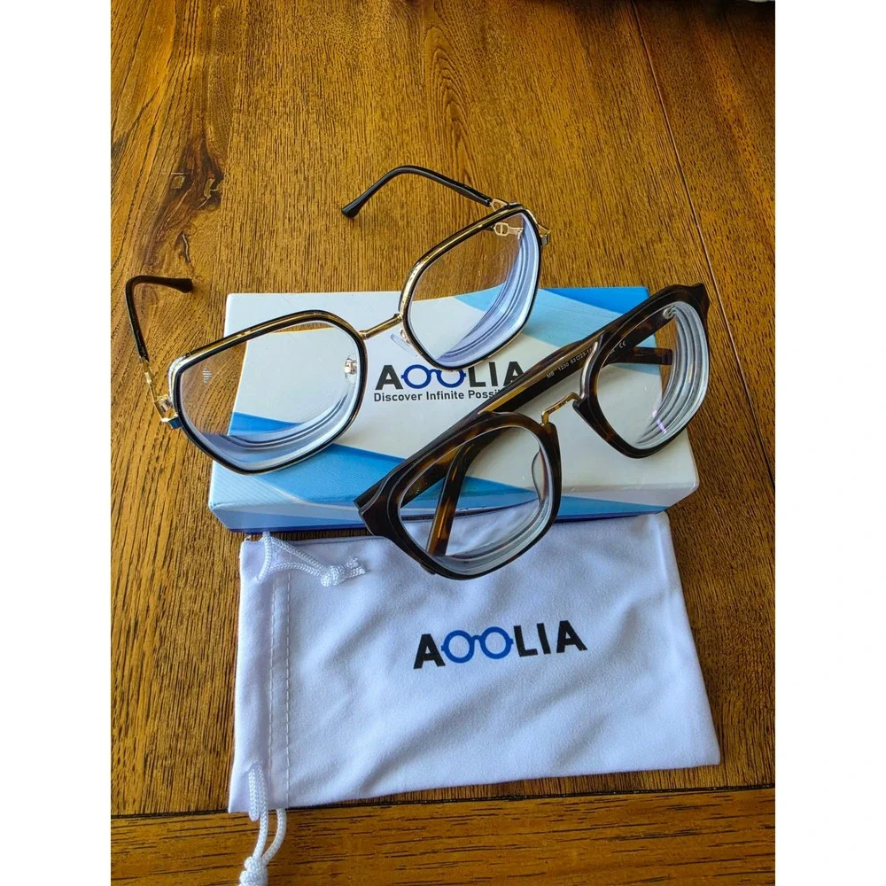 Aoolia Eyeglass Frames Lot Tortoise Double Bridge & Gold Geometric Glitter 2pc
